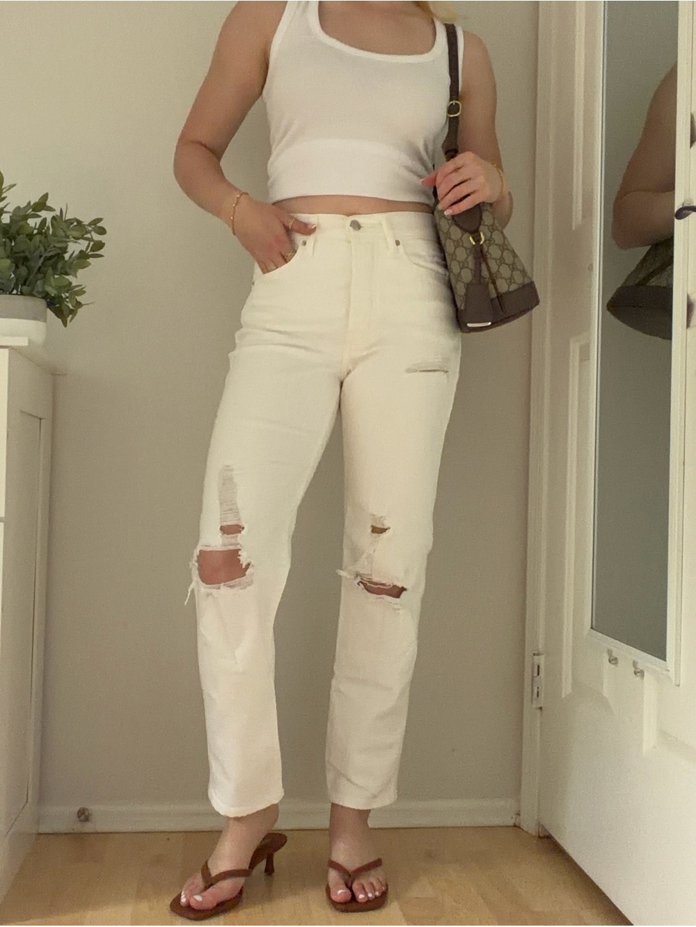 Old Navy Off-White Distressed Straight Leg Jeans